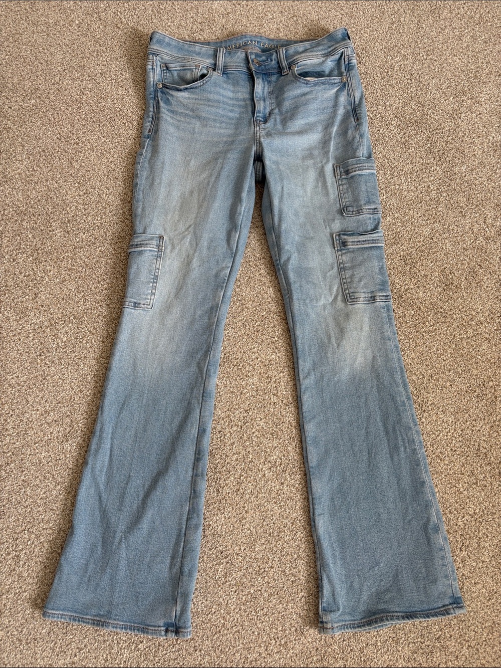 American Eagle Outfitters Light Blue Cargo Kick Boot Jeans